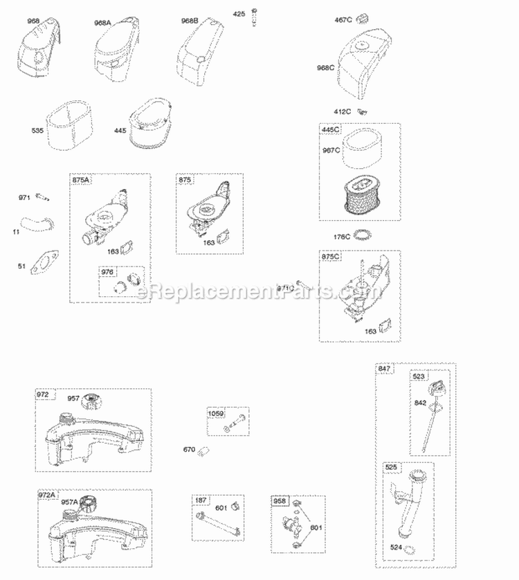 Air Cleaner Fuel Supply Lubrication Diagram and Parts List for 100802-0015-B1  Briggs and Stratton Engine